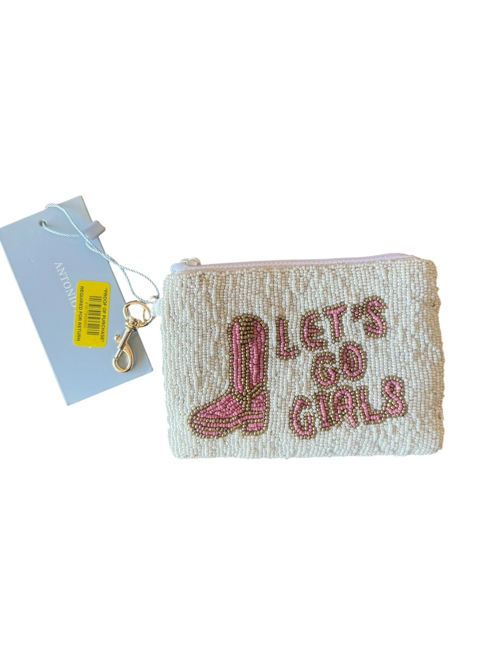 Antonio Melani NWT Beaded 'Let's Go Girls' Pouch - Pink Boot Design